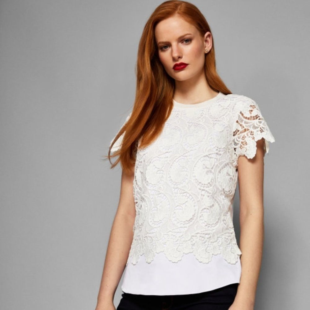 Ted Baker White ShortSleeve Lace Blouse
